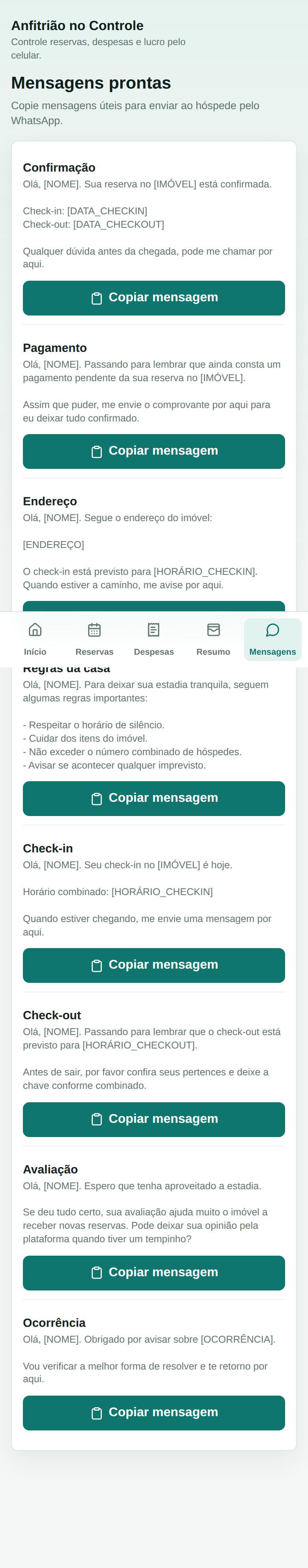Mensagens prontas mobile